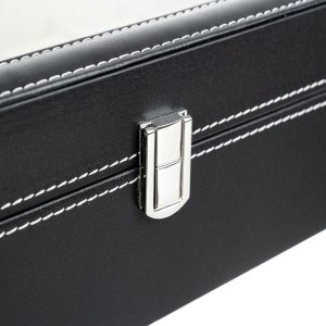 Zárható, elegáns óra-, és ékszertartó doboz átlátszó fedéllel - 12 rekesszel, fekete (BB-12534) - Image 9