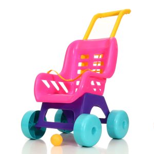 Műanyag játék sport babakocsi biztonsági övvel - járássegítő játék és baba kiegészítő kislányoknak vidám színekben - 42 x 49 x 29 cm (BBJ)