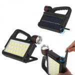 XG-152 szolár LED munkalámpa 6 féle üzemmóddal - napelemes és USB-ről is tölthető kemping lámpa 4 db 18650 típusú akkumulátorral (THM) (BBD)