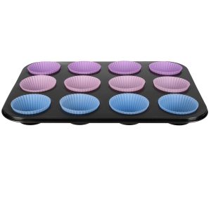 35 x 26,5 x 3cm-es, teflonos muffin sütő tepsi - 12 db színes, tapadásmentes szilikon muffin formával (BB-17212) - Image 6