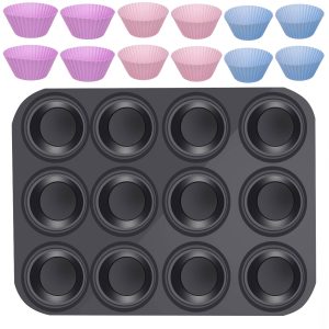 35 x 26,5 x 3cm-es, teflonos muffin sütő tepsi - 12 db színes, tapadásmentes szilikon muffin formával (BB-17212) - Image 5