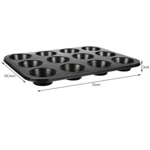 35 x 26,5 x 3cm-es, teflonos muffin sütő tepsi - 12 db színes, tapadásmentes szilikon muffin formával (BB-17212) - Image 8