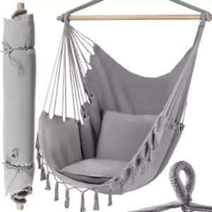Brazil függőszék 2 párnával – kényelmes, felakasztható pihenőszék, kopásálló anyagból - 130 x 90 cm, szürke (BB-23671)