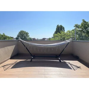 Nagyméretű, kényelmes kerti függőágy merevítőkkel és tárolózsákkal - 200x100cm, szürke (BB-21079) - Image 9