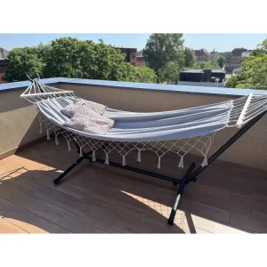 Nagyméretű, kényelmes kerti függőágy merevítőkkel és tárolózsákkal - 200x100cm, szürke (BB-21079) - Image 3