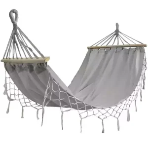 Nagyméretű, kényelmes kerti függőágy merevítőkkel és tárolózsákkal - 200x100cm, szürke (BB-21079) - Image 14