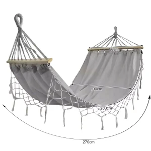 Nagyméretű, kényelmes kerti függőágy merevítőkkel és tárolózsákkal - 200x100cm, szürke (BB-21079) - Image 10