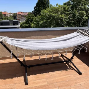 Nagyméretű, kényelmes kerti függőágy merevítőkkel és tárolózsákkal - 200x100cm, szürke (BB-21079) - Image 6
