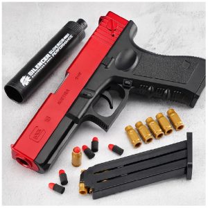 Lenyűgözően valósághű félautomata játékpisztoly töltényekkel és felszerelhető hangtompítóval (BBJ)