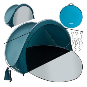 3 személyes UV szűrős strandsátor hordozótáskával - összehajtható - 200x120x110cm, kék-szürke (BB-21267)