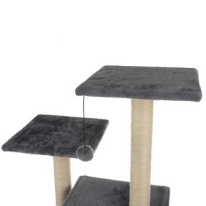 71 cm-es macska mászóka szizálrostból készült kaparófával, kuckóval és szőrös plüss labdával - szürke (BB-21712) - Image 10
