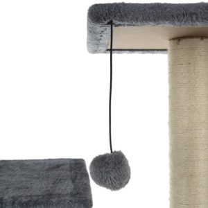 71 cm-es macska mászóka szizálrostból készült kaparófával, kuckóval és szőrös plüss labdával - szürke (BB-21712) - Image 5