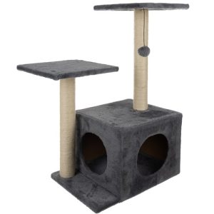 71 cm-es macska mászóka szizálrostból készült kaparófával, kuckóval és szőrös plüss labdával - szürke (BB-21712) - Image 12
