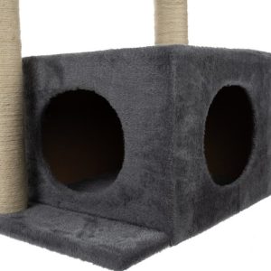 71 cm-es macska mászóka szizálrostból készült kaparófával, kuckóval és szőrös plüss labdával - szürke (BB-21712) - Image 9