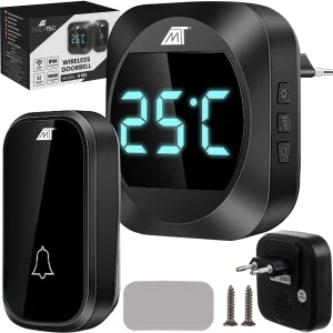 Vezeték nélküli ajtócsengő LCD kijelzővel, 52 féle csengőhanggal, állítható hangerővel és hőmérséklet kijelzéssel - IP44 vízálló (BB-21911)