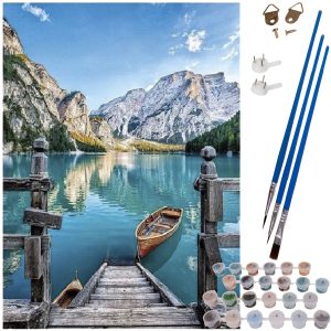 Felnőtt kifestő számozott sablonnal, ecsetekkel és festékkel – Braies-tó (BB-22785)