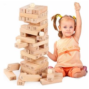 51 db-os, fából készült jenga - szórakoztató és készségfejlesztő toronyépítő társasjáték (BBMJ)