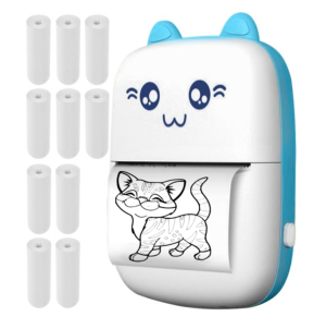 Mini, cicás bluetooth-os thermo print-fekete-fehér fotónyomtató + 11 db nyomtatótekercs  (BB-22272)