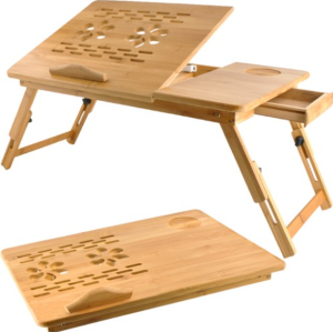 Összecsukható, hordozható bambusz laptop asztal - állítható magassággal-, és dőlésszöggel - 69 x 34,6 x 26,5 cm (BB-23452)