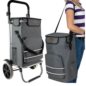 2in1 összecsukható többfunkciós bevásárlókocsi levehető nagy válltáskával - vízálló (BB-23187)