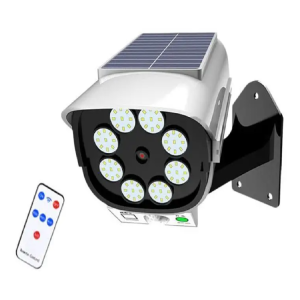 Kültéri solar napelemes mozgásérzékelős 77 LED-es lámpa és álkamera táviránytóval QG-T08 (BBL)
