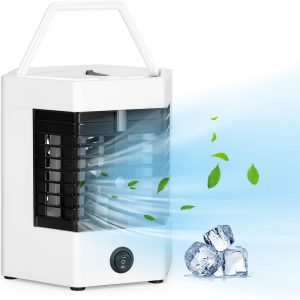 Mini hordozható USB asztali léghűtő, légkondicionáló ventilátor jégdobozzal - 2 sebességgel és fogantyúval (BBV) - Image 1
