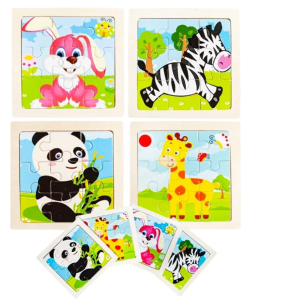 4 darabos interaktív fa puzzle játék állatkás képekkel – ideális kicsiknek a kreatív játékos tanuláshoz (BB-10973)