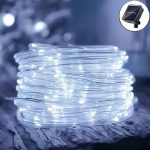 Hidegfehér, 100 LED-es napelemes vízálló kötélfény – 10 méteres kültéri és beltéri karácsonyi dekoráció (FX) (BBV)