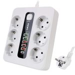 3000W elosztó 5 USB porttal és 1 C csatlakozóval – 10A, fehér színben, hő- és tűzálló kivitelezéssel (BBV)
