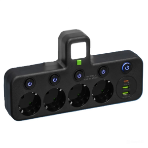 6 az 1-ben asztali töltőállomás – 4 konnektor, 2 USB + 1 USB-C porttal, kompakt elosztó otthonra és irodába HG-278 (BBJH) (BBD) (FX)