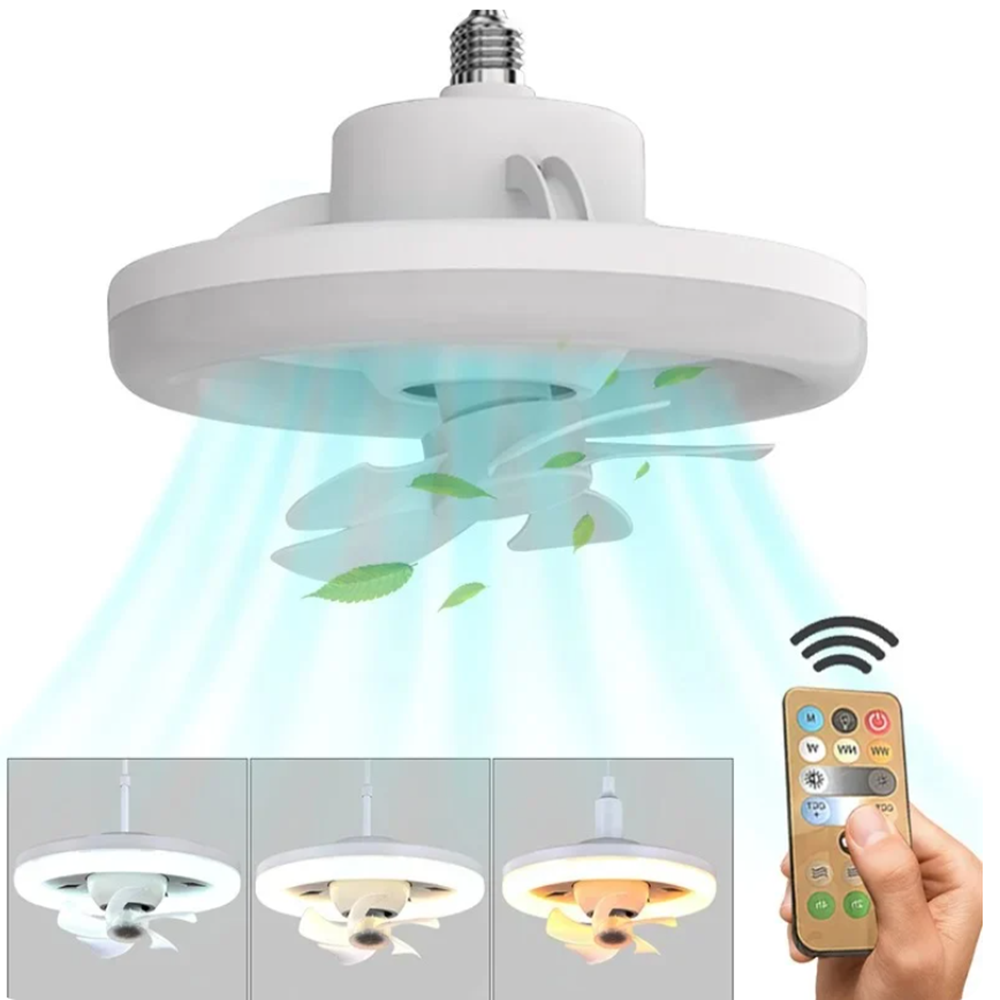 LED mennyezeti ventilátor – 26 cm, E27 foglalat, távirányítóval, 3 sebesség fokozattal, 360° -os forgás 48W (BBJH) - Image 4