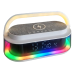 OKOP intelligens töltőállomás bluetooth hangszóróval, Qi kompatibilis, FM rádió, SD lejátszó és RGB LED kijelző KP-575 (BBJH)