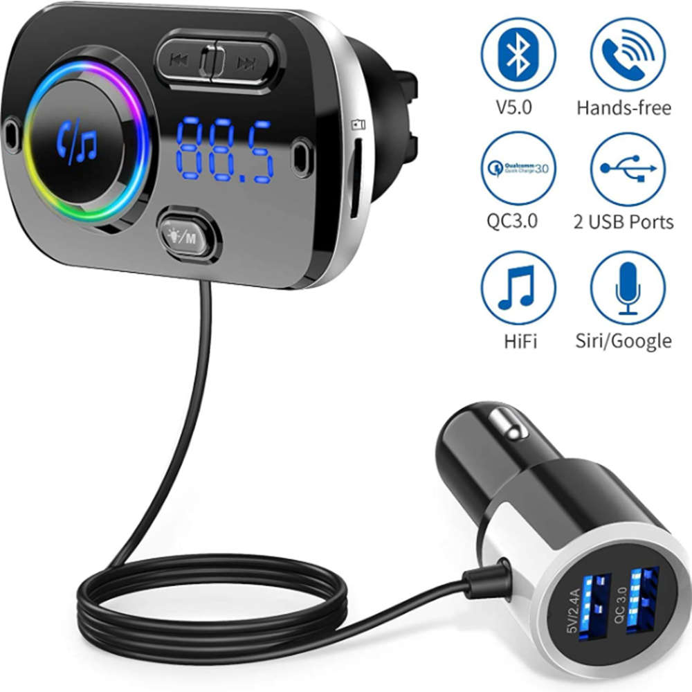Bluetooth autós FM transzmitter és gyorstöltő – kihangosítóval, LED kijelzővel, dupla USB porttal BC49BQ (THM) - Image 5