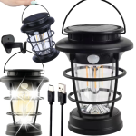 Kültéri LED kempinglámpa napelemes töltéssel – mozgásérzékelő, alkonyati automatikával és Type-c töltéssel KOS-31041 (THM)