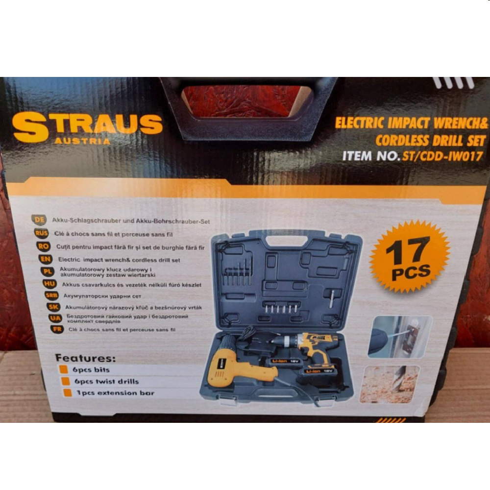 Straus 18V akkus csavarkulcs és fúró készlet – vezeték nélküli szerszámgép szett hordtáskában, tartozékokkal IW017 (FX) (BBD) - Image 3