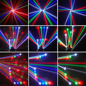 4 karos lézer-LED diszkófény mozgófejes effektekkel – stroboszkóp, hangvezérlés és távirányító-48W (BBD) - Image 2