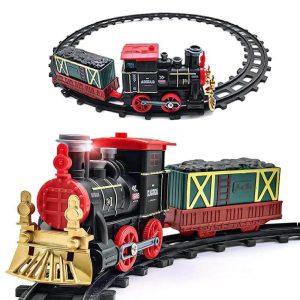 Karácsonyi retró gőzmozdonyos vonatkészlet gyerekeknek – fény- és hanghatásokkal, klasszikus pályaszettel, tökéletes ünnepi ajándék (BBJ)