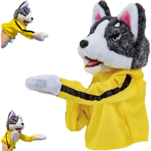 Interaktív kung fu husky plüss kesztyűbáb – hangot adó bokszoló kutya kézi báb gyerekjátéknak (BBJ)