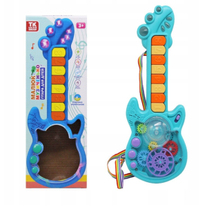 RockManó kék zenélő gitár gyerekeknek – interaktív érzékszervi fejlesztő játék 29×11 cm (BBJ)
