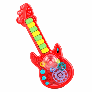RockManó piros zenélő gitár gyerekeknek – interaktív érzékszervi fejlesztő játék 29×11 cm (BBJ)
