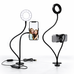 FlexiGlow Pro rugalmas kamera kar LED körlámpával – telefontartós selfie és livestream állvány TikTokhoz és videózáshoz (BBD)