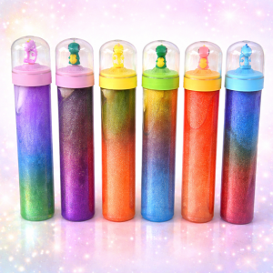 Dinoszauruszos glitter slime játék – színes slime dínó figurával, kreatív slime gyerekeknek- 1 db (BBMJ)