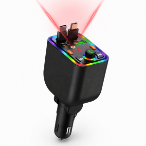 CAR-T6 5 az 1-ben 120W autós gyorstöltő és Bluetooth FM transmitter – Type-C, Lightning, USB (BBD)