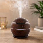 Gömb alakú ultrahangos aroma diffúzor sötétbarna színben LED világítással - 130 ml (BBV)
