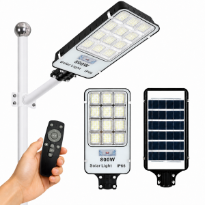 SL-88895 napelemes LED utcai lámpa 800W – IP66 kültéri mozgásérzékelős udvari világítás távirányítóval (BBD)