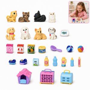 Little Genius Pet Shop kisállat gondozó játékszett – cicás-kutyás pet shop készlet hordozókkal és kiegészítőkkel (BBMJ)